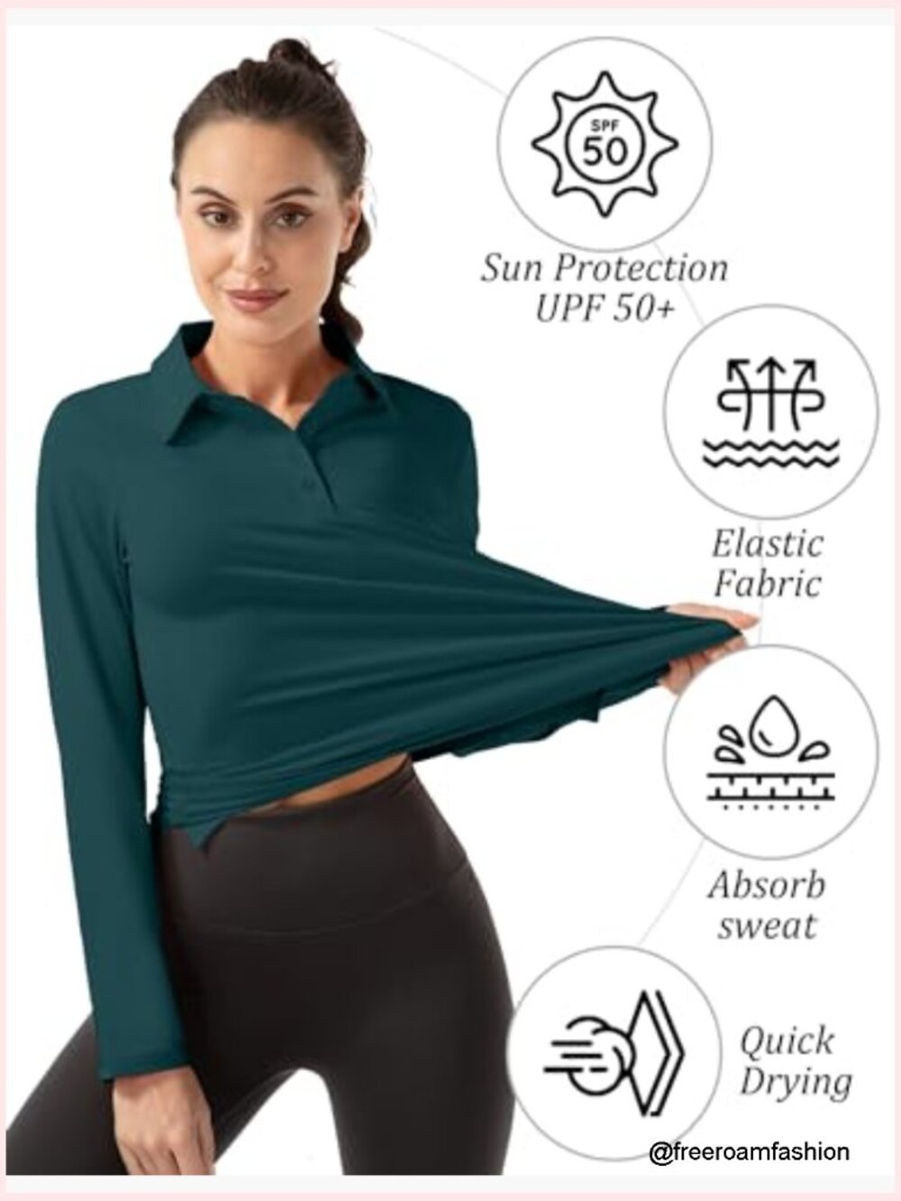 Buttoned Collar Long Sleeve Sports Polo Shirt - Picture 3 of 7